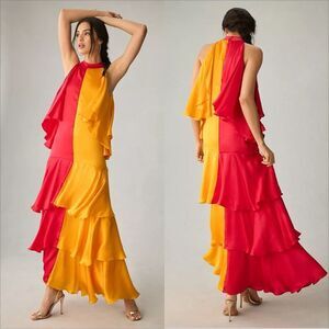 Anthro Pinnacle By Shruti Sancheti Mockneck Colorblock Ruffle Dress Size XL NEW